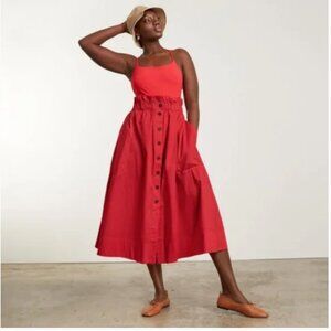 EVERLANE The Easy Button-Front Red A-Line Skirt, Size M